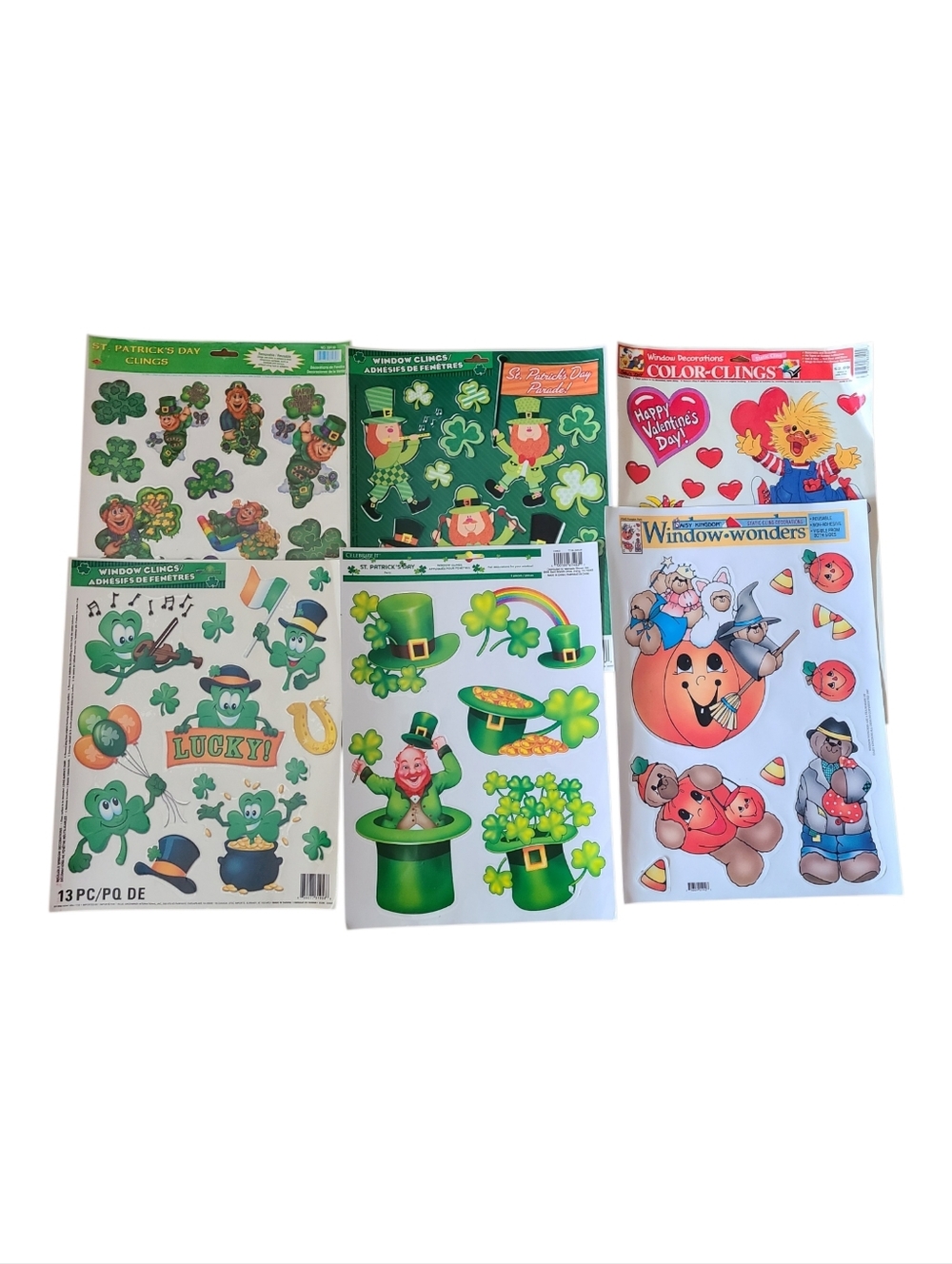 bundle of 6 vintage holiday decor window clings st patricks halloween valentines